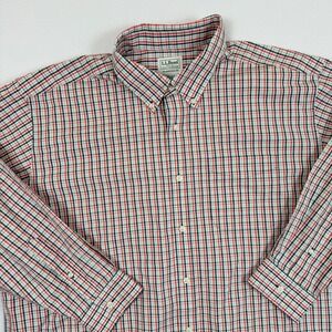 LL Bean Mens Traditional Fit Plaid Button Down Shirt 18-33 Red Blue 100% Cotton